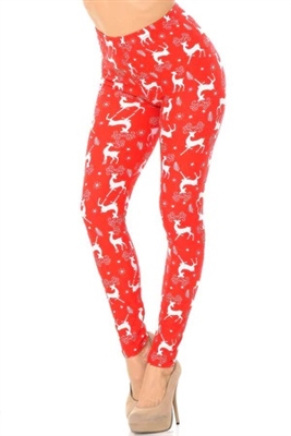 Brushed Soft Red Reindeer Leggings L/XL