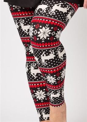 Brushed Soft Nordic Reindeer Black Leggings L/XL