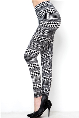 Brushed Soft Black and White Houndstooth Leggings L/XL