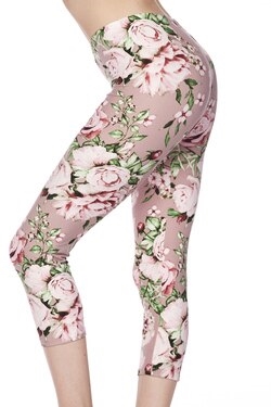 Brushed Soft Blush Pink Floral Capri Leggings S/M
