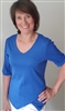 Cotton T-shirt V Neck with Point Bottom Detail Blue