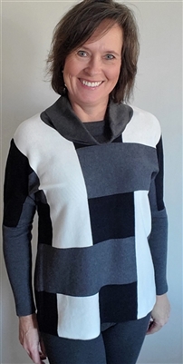 Cotton Black Ivory Charcoal Cowl Neck Sweater IN STOCK in M