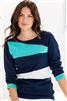 Cotton Abstract Sweater Navy with Aqua and White