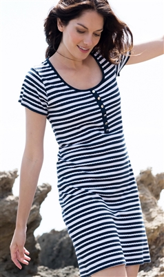 Cotton Striped Dress Navy and White