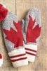 Cotton Canada Maple Leaf Grey Tweed Mittens Red