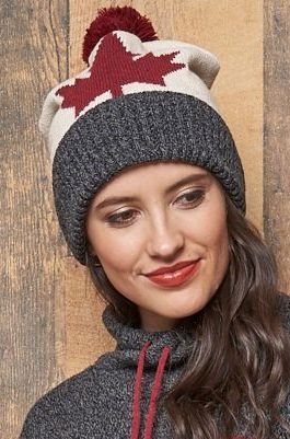 Cotton Canada Maple Leaf Slouchy Hat Natural Charcoal Tweed Burgundy Unisex
