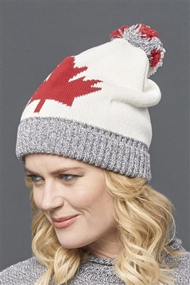 Cotton Canada Maple Leaf Slouchy Hat Ivory Grey Tweed Red Unisex