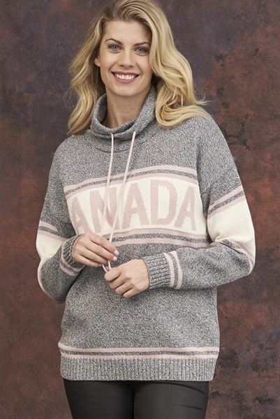 Cotton Canada Pullover Sweater Tweed Grey with Pink