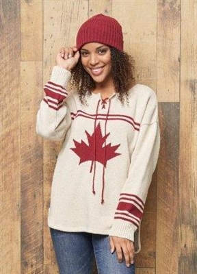 Cotton Country Hockey Sweater Stone Tweed Burgundy