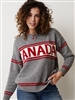 Cotton Canada Henley Sweater Grey Tweed with red Canada