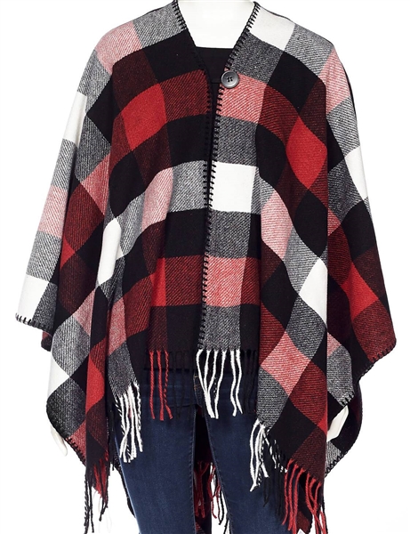 Cottage Collection Button Closure Checkered Cape Black Red White OS