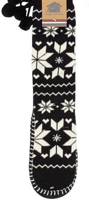 Moccasin Lounge Slipper Socks Black White