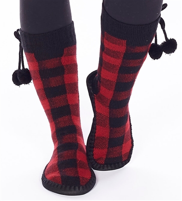 Moccasin Lounge Slipper Socks Red Plaid