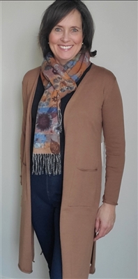 Long Body Almond Open Cardigan with Patch Pockets