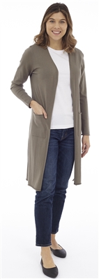 Long Body Army Open Cardigan with Patch Pockets