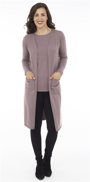 Long Body Mulberry Open Cardigan with Patch Pockets
