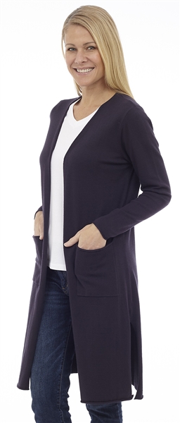 Long Body Navy Open Cardigan with Patch Pockets