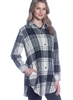 Black and White  Snap Front Plaid Shirt Jacket with Side Seam Pockets