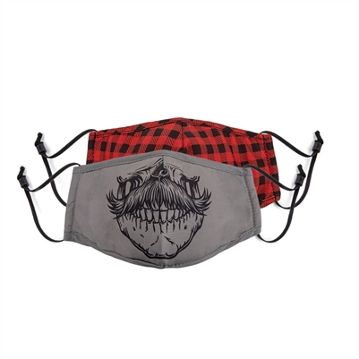 Face Mask Junior Set of 2 Skull and Plaid + 1 Filter and Adjustable Nose and Ear