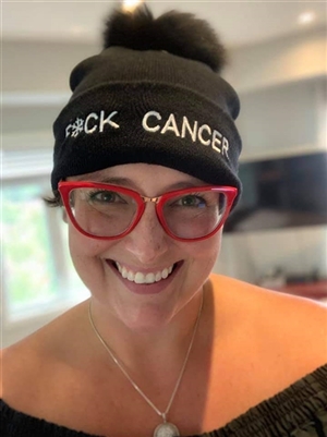 F*CK CANCER Knit Hat with Pom Pom Black