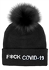 F*CK COVID-19 Knit Hat with Pom Pom Black