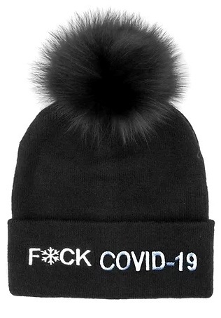 F*CK COVID-19 Knit Hat with Pom Pom Black